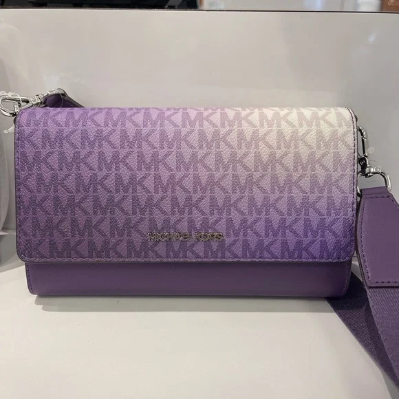 MICHAEL KORS Jet Set Large Ombré Signature Logo Crossbody BagDark Purple NWT